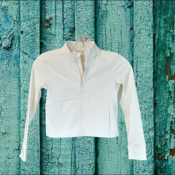NWT All in Motion Girls Cozy Knit Full Zip Ribbed Jacket Ivory-Cream Small (6/7) - Picture 11 of 13